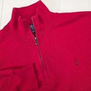 Polo Ralph Lauren Men's Size L Red Pima Cotton 1/4 Zip Pullover Sweater
